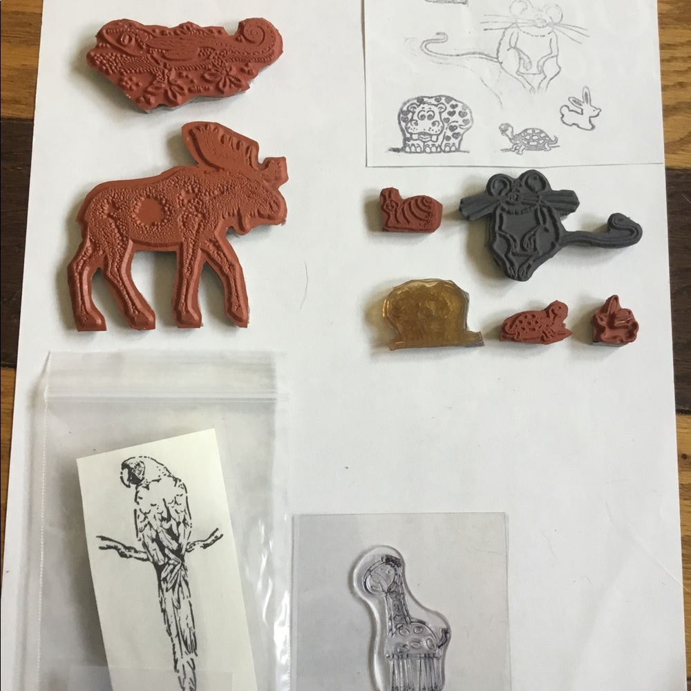 Variety animal stamps cling rubber moose, parrots